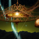 Artist’s concept of Arecibo telescope and its suspended support platform of radio receivers. Image Credit: Danielle Futselaar